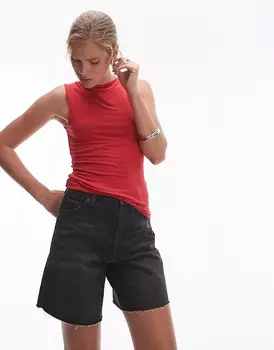 Красная майка с разрезным вырезом Topshop