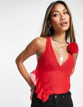 Красная майка с v-образным вырезом и корсажной деталью ASOS DESIGN Going Out