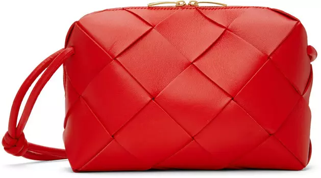 Красная маленькая сумка для фотоаппарата с кассетой Bottega Veneta