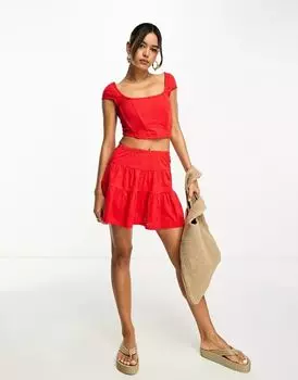 Красная мини-юбка с вышивкой ASOS