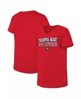 Красная молодежная футболка Tampa Bay Buccaneers с v-образным вырезом и обратными пайетками для девочек New Era, красный