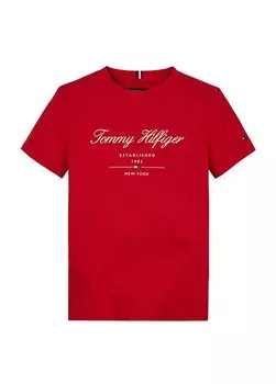 Красная мужская футболка с принтом TOMMY SCRIPT TEE S/S Tommy Hilfiger, красный