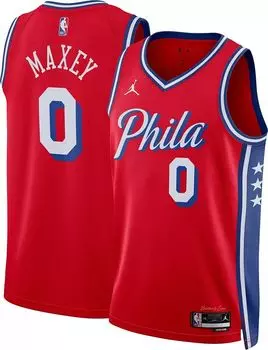 Красная мужская майка Jordan Philadelphia 76ers Tyrese Maxey #0 Dri-FIT Swingman