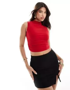 Красная облегающая майка со сборками и высоким воротником ASOS DESIGN
