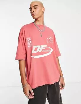 Красная оверсайз-футболка ASOS Dark Future с глянцевым графическим принтом спереди и сзади ASOS Dark Future