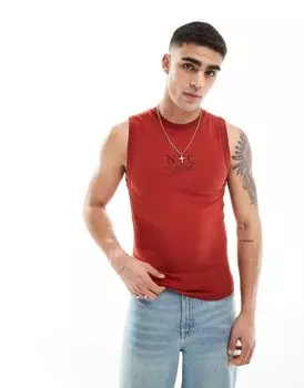 Красная приталенная майка с принтом на груди ASOS DESIGN