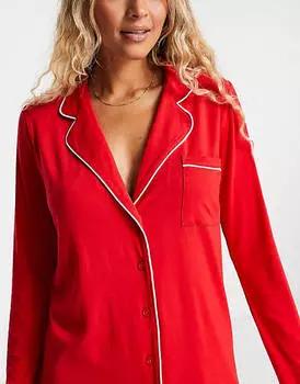 Красная рубашка для сна из вискозы с контрастной окантовкой ASOS DESIGN