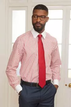 Красная рубашка классического кроя с полосатым рисунком и двойными манжетами Savile Row Company, красный