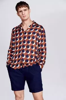 Красная рубашка с принтом в горошек и кубинским воротником MOSS, красный