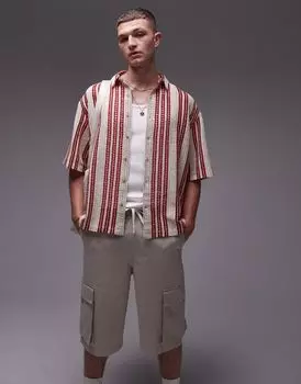 Красная рубашка свободного кроя с короткими рукавами в полоску Topman