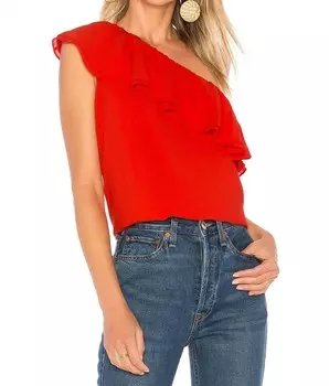Красная шелковая блузка на одно плечо с рюшами Rebecca Taylor, красный