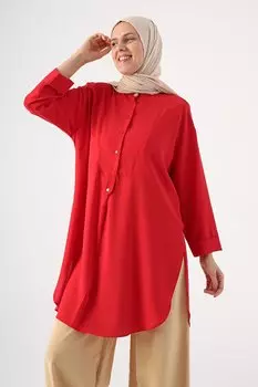 Красная складная детальная туника с великолепным воротником и разрезными рукавами ALL DAY