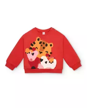 Красная толстовка для девочки с принтом тигра и сердечек Tuc tuc