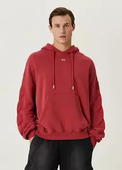 Красная толстовка с капюшоном и принтом логотипа в виде рисунка Off-White