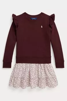 Красная толстовка с рюшами и контрастным низом для девочек с логотипом Polo Ralph Lauren, красный