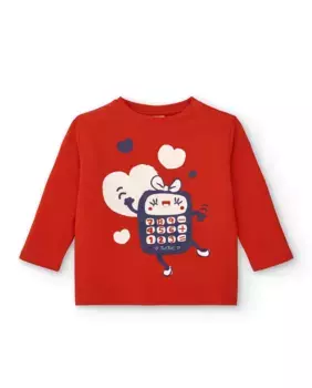 Красная трикотажная футболка для девочки с забавным принтом Tuc tuc