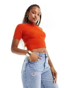 Красная трикотажная футболка с отворотом из фактурной пряжи ASOS DESIGN