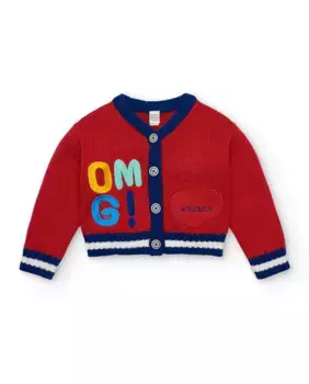 Красная трикотажная куртка для девочки с вышивкой Tuc tuc