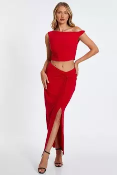 Красная юбка макси с разрезом и сборками QUIZ Clothing