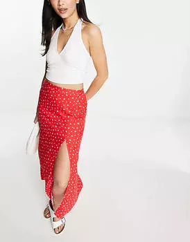 Красная юбка миди с запахом и пуговицами ASOS DESIGN