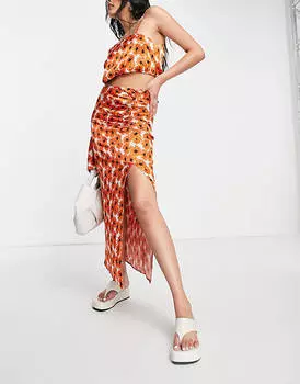 Красная юбка миди со сборками и разрезом спереди Topshop