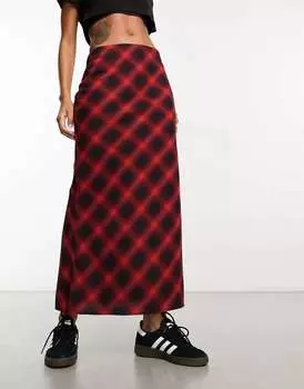 Красная юбка миди в клетку ASOS