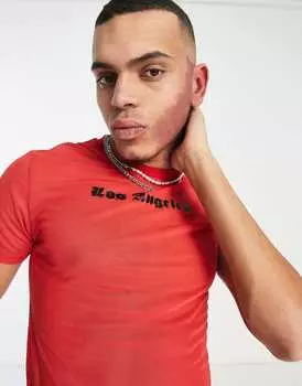 Красная укороченная футболка скинни скинни ASOS DESIGN с принтом города Лос-Анджелес
