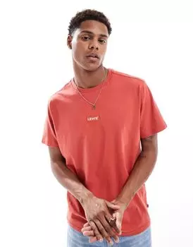 Красная укороченная футболка свободного кроя Levi's с логотипом в центре