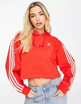 Красная укороченная худи с 3 полосками adidas Originals adicolour