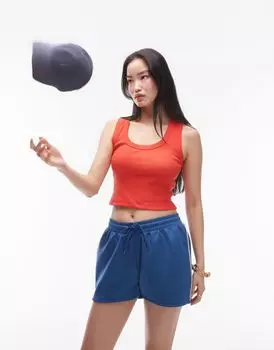 Красная укороченная майка с широким воротником Topshop