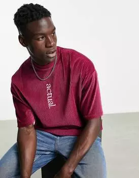 Красная вельветовая футболка оверсайз ASOS Actual с вышитым логотипом Health and Wellbeing ASOS Actual