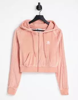Красная велюровая худи на молнии adidas Originals 'Relaxed Risque'