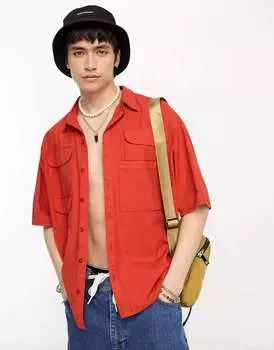 Красная винтажная рубашка с короткими рукавами и карманами COLLUSION Festival