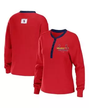 Красная женская футболка с длинным рукавом St. Louis Cardinals Waffle Henley WEAR by Erin Andrews, красный