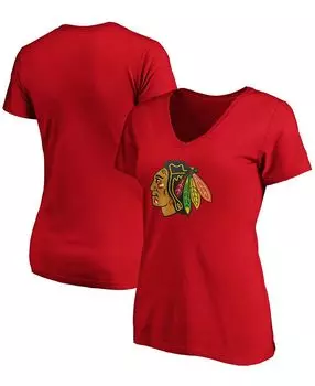 Красная женская футболка с v-образным вырезом и логотипом Chicago Blackhawks Primary Fanatics, красный
