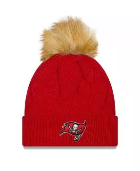 Красная женская вязаная шапка Tampa Bay Buccaneers Snowy с манжетами и помпоном New Era, красный