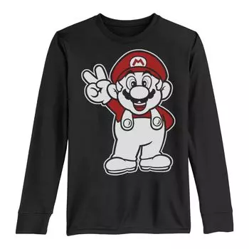 Красно-белая флисовая футболка со знаком мира Nintendo Super Mario для мальчиков 8–20 лет с рисунком и длинными рукавами Licensed Character