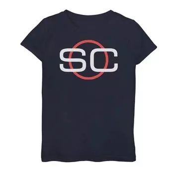 Красно-белая футболка с круглым логотипом ESPN SportsCenter для девочек 7–16 лет Licensed Character
