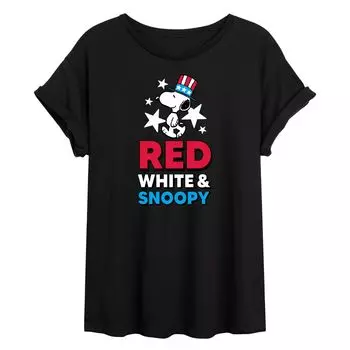 Красно-белая футболка с струящимся рисунком Snoopy для подростков Peanuts Snoopy Licensed Character, черный