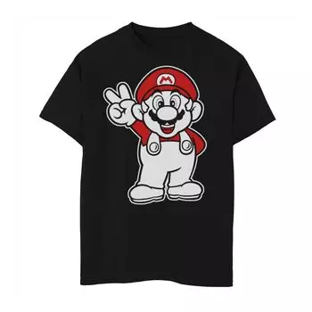 Красно-белая футболка со знаком мира Nintendo Super Mario для мальчиков 8–20 лет Licensed Character, черный