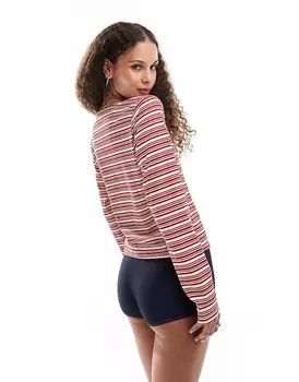 Красно-белый приталенный топ в полоску с длинными рукавами Motel haruka