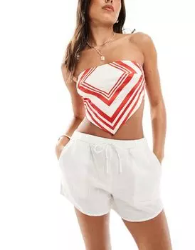 Красно-белый топ-бандо с шарфом и завязками на спине ASOS DESIGN