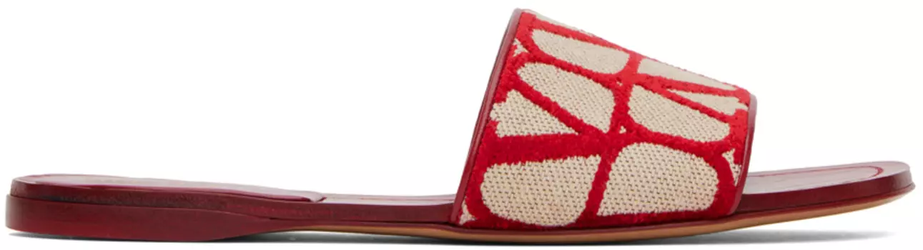 Красно-бежевые шлепанцы с логотипом Valentino Garavani