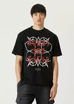 Красно-черная футболка с принтом логотипа и слоганом 44 Label Group