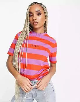 Красно-фиолетовая полосатая футболка оверсайз Fila
