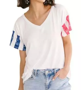 Красно-синяя любимая футболка белого цвета 1clique co.