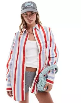 Красно-синяя полосатая оксфордская рубашка ASOS DESIGN