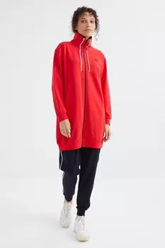 Красно-темно-синий женский спортивный костюм-туника с высоким воротником и карманами на молнии TOMMYLIFE