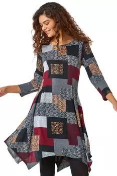 Красное эластичное платье с карманами в стиле пэчворк Roman