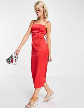 Красное атласное платье-комбинация с глубоким вырезом на спине Public Desire